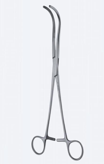 Зажими, хірургічні, "Stille", для нирки, вигнуті, з кремальєрою, загальна довжина 270 мм, 10 3/4". Бренд - Asanus Medizintechnik Gmb, Німеччина